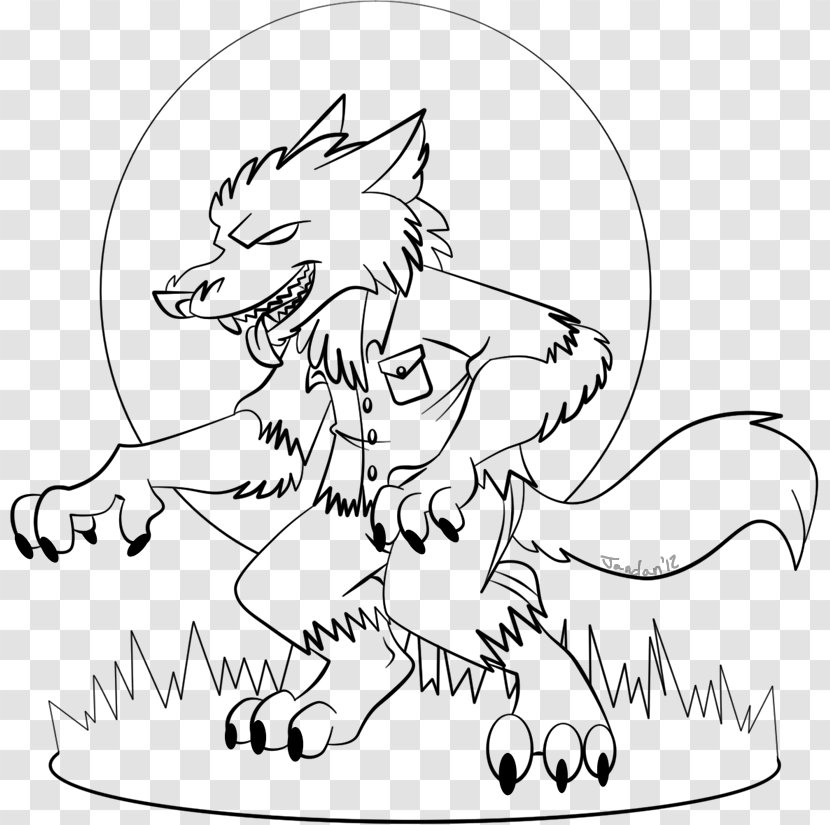 Line Art Tattoo Cartoon Werewolf - Tail - Fictional Character Transparent PNG