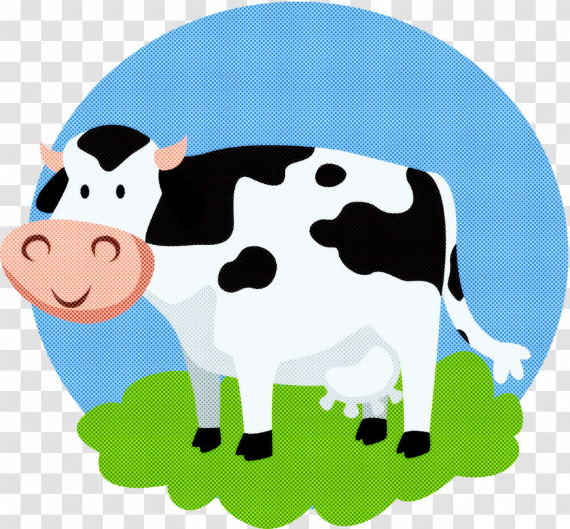 Cartoon Dairy Cow Bovine Green Livestock Transparent PNG