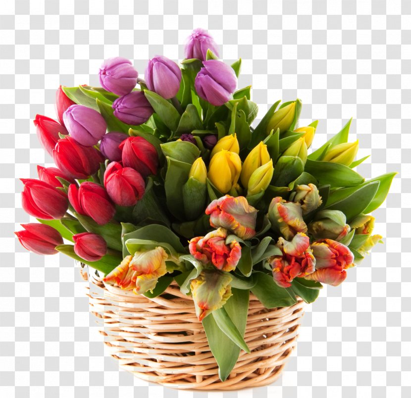 Basket Flower Bouquet Tulip Floristry - Floral Design - Inside Transparent PNG