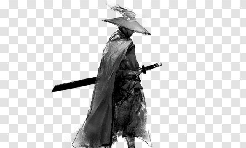 The Smiling, Proud Wanderer Ode To Gallantry Wuxia Ink Wash Painting Poster - Monochrome Photography - FIG Samurai Transparent PNG