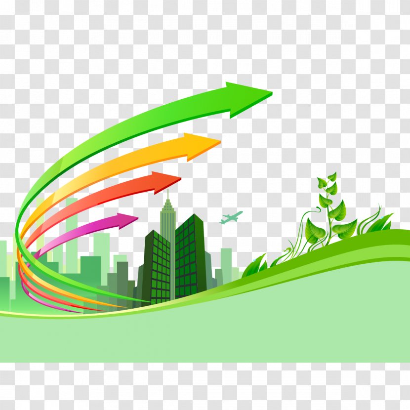 Creativity Royalty-free Brochure - Logo - Vector Arrows And Green Building Transparent PNG