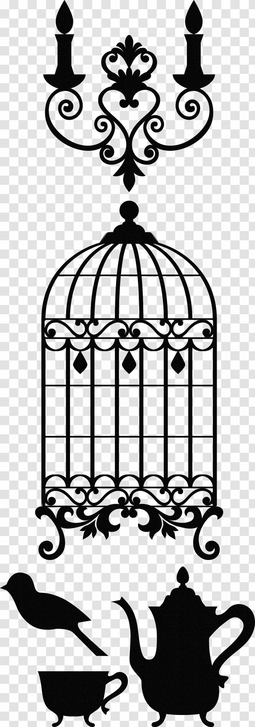 Table Antique Furniture Clip Art - Tree - Black Silhouette Of A Birdcage Lamp Transparent PNG