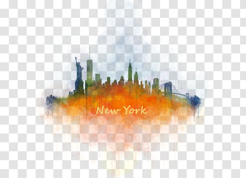 New York City Skyline Watercolor Painting Cityscape Transparent PNG