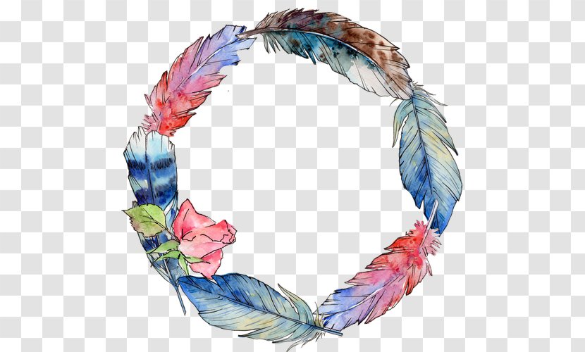 Bird Feather Wing Watercolor Painting Circle - Clothing - Sen Department Wreath Of Flowers Transparent PNG