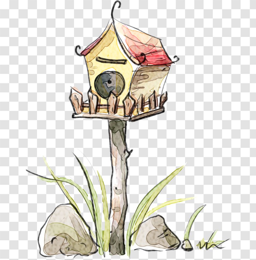 Cartoon Illustration - Flowering Plant - Cute Hand-painted Mailbox Cabin Transparent PNG