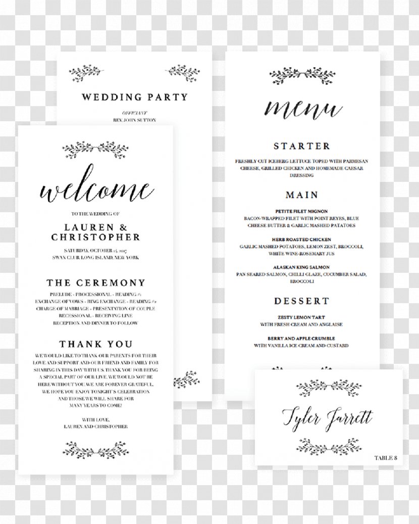 Wedding Invitation - Text Menu Transparent PNG