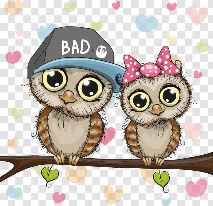 Owls In The Family Cartoon Illustration - Greeting Note Cards - Animals Vector Material Couple Transparent PNG