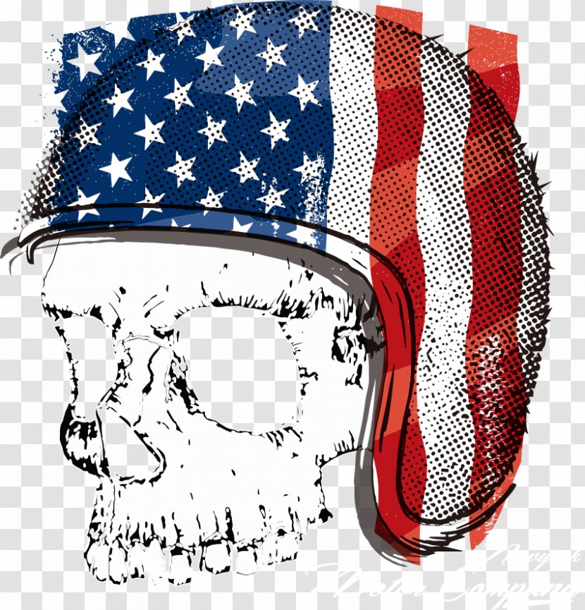 T-shirt Motorcycle Helmet Flag Of The United States - Pattern - Vector Skull Print Transparent PNG