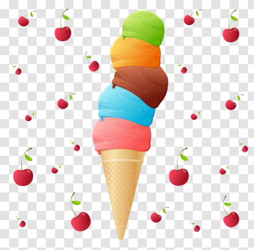 Ice Cream Cone Pistachio - Food - Free Cartoon Cherry Buckle Creative Decorative Embellishment Transparent PNG