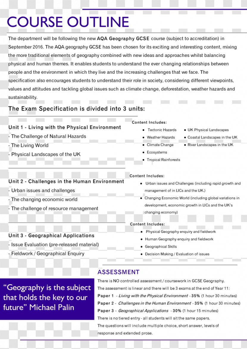 Assessment And Qualifications Alliance GCSE Geographical Enquiry Essay Geography English Literature - Grading In Education - Aqa Transparent PNG