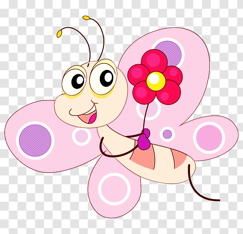 Pink Cartoon Butterfly Pollinator Sticker Transparent PNG