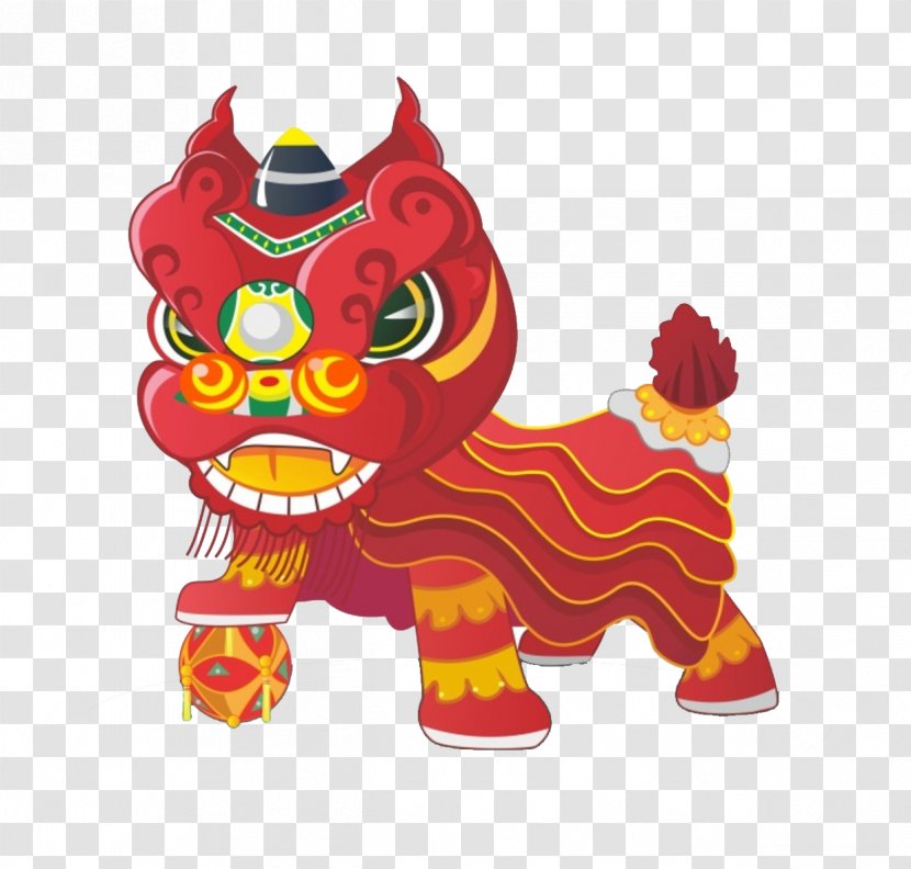 China Lion Dance Cartoon - Red Festive Transparent PNG