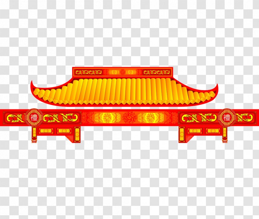 Paifang - Text - Golden Roof Gate Door Head Material Transparent PNG