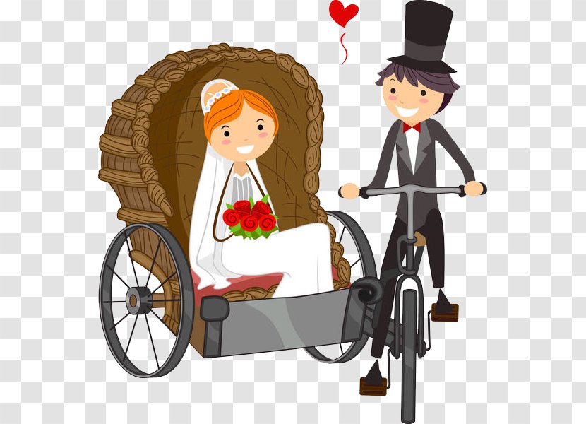Wedding Invitation Bride Clip Art - Cartoon - The Groom Riding A Rickshaw With Transparent PNG