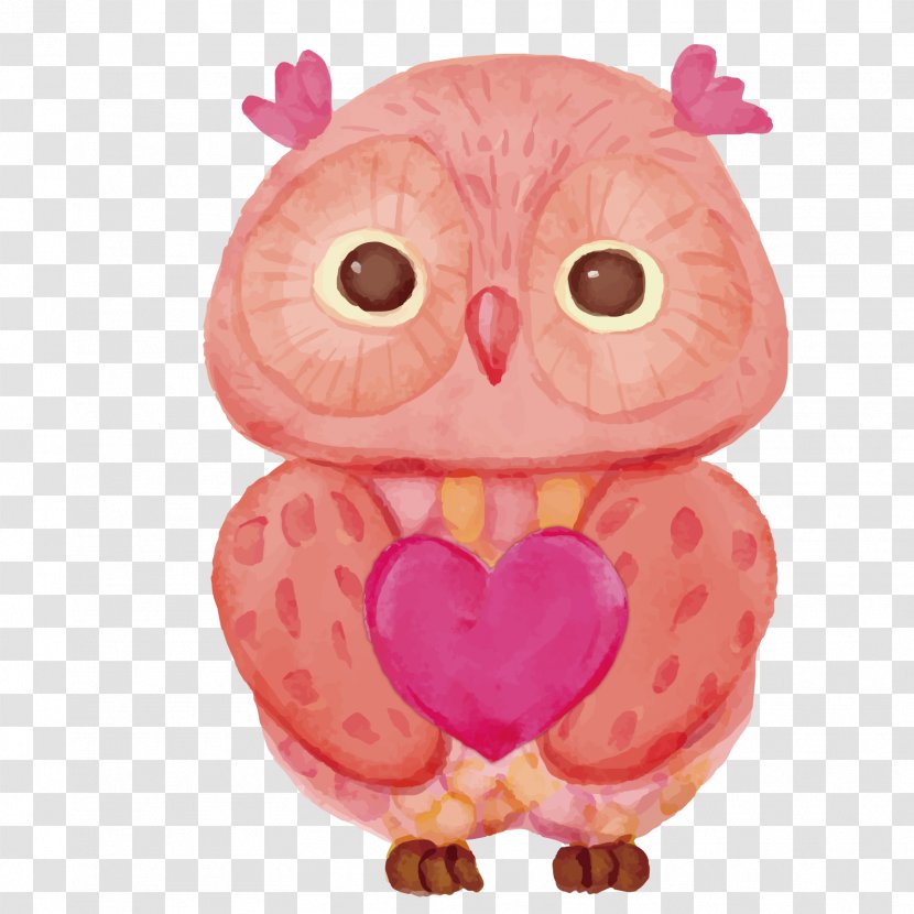 Owl Euclidean Vector Watercolor Painting - Heart Transparent PNG