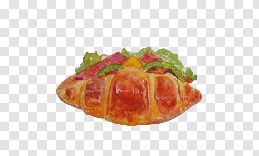 Hamburger Croissant Rou Jia Mo Breakfast Painting - Recipe - Croissants Hand Material Picture Transparent PNG