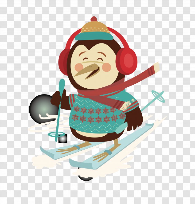 Santa Claus Christmas Tree Cartoon - Skiing - Vector Old Man Picture Transparent PNG