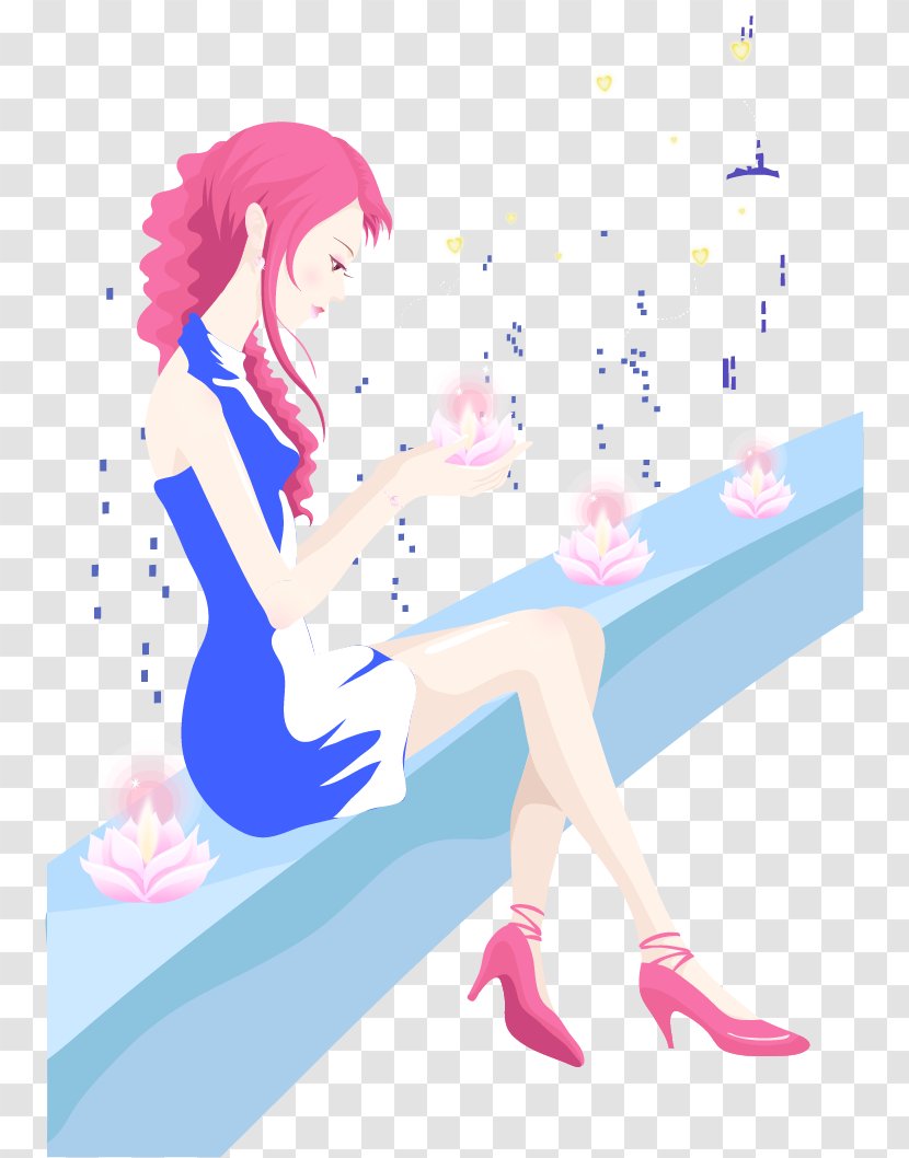 Clip Art - Silhouette - Vector Painted Beauty Sitting Stairs Transparent PNG