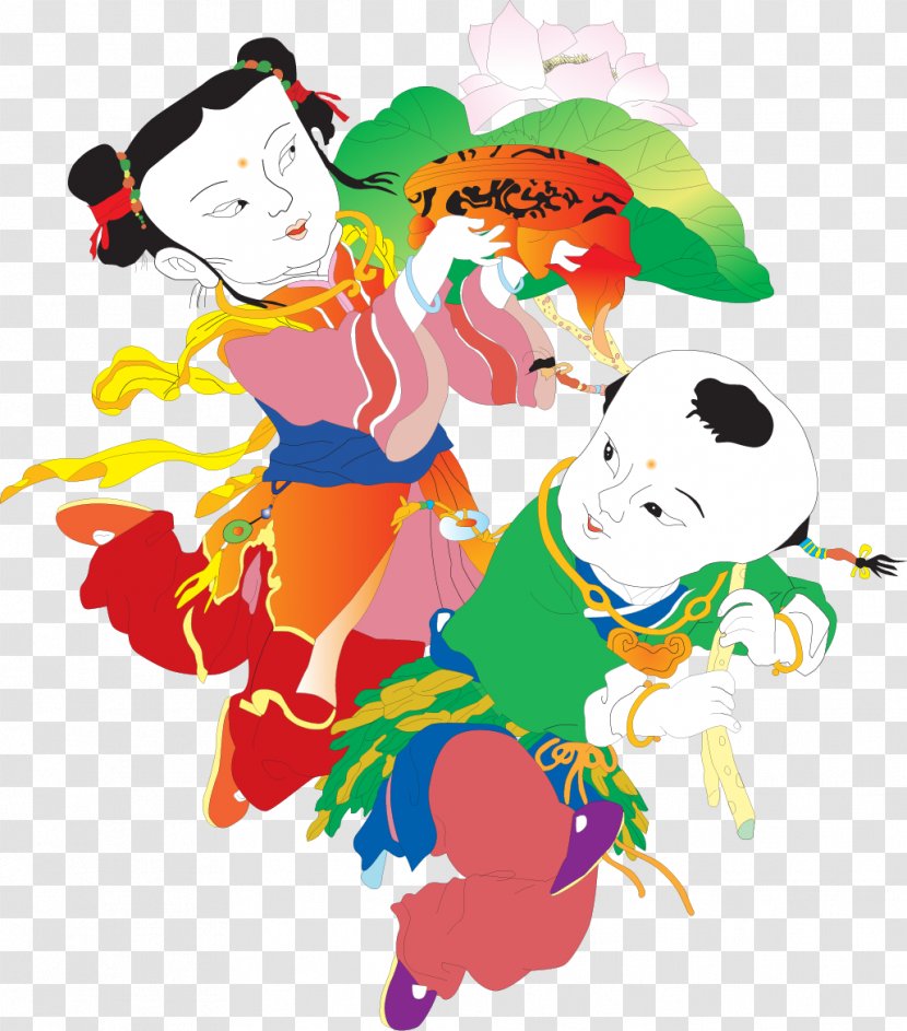 New Year Picture Chinese Illustration - Vector Hand-painted Doll Pictures Transparent PNG