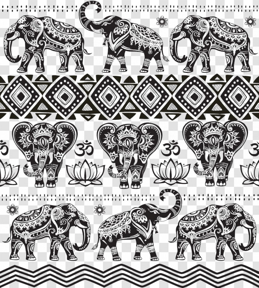 India Elephant - Fauna - Indian Pattern Background Image Transparent PNG