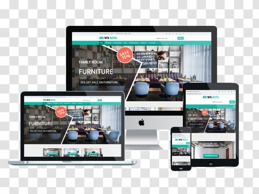 Responsive Web Design WordPress Mobile Phones Template System Mockup - Theme Transparent PNG