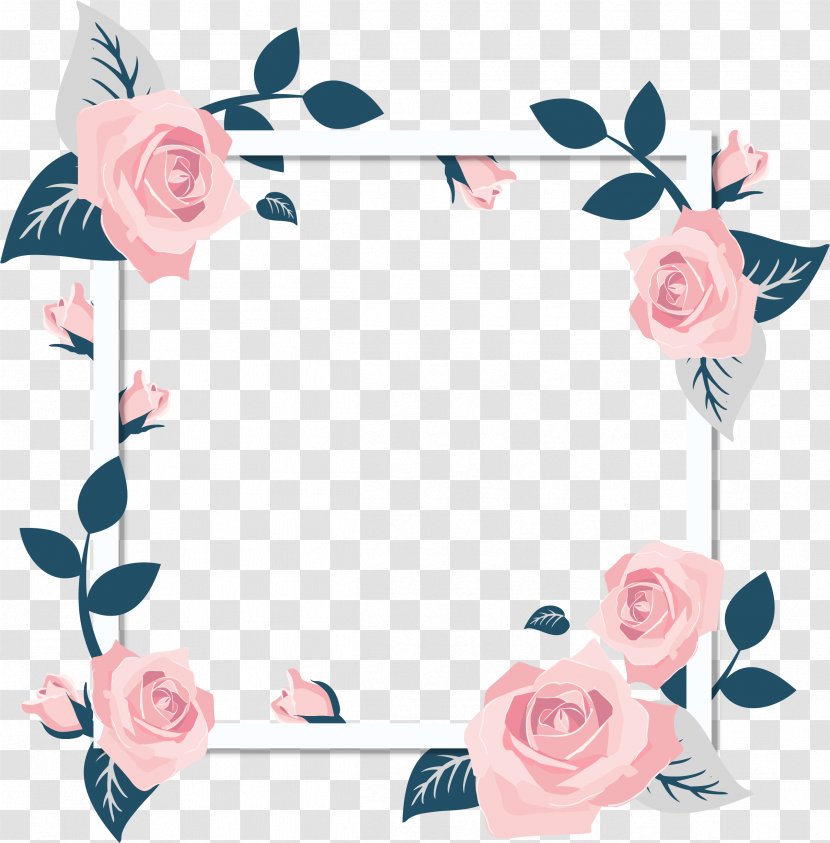 Damask Rose Flower Wedding Invitation Pink - Romantic Valentine's Day Bunny Border Transparent PNG