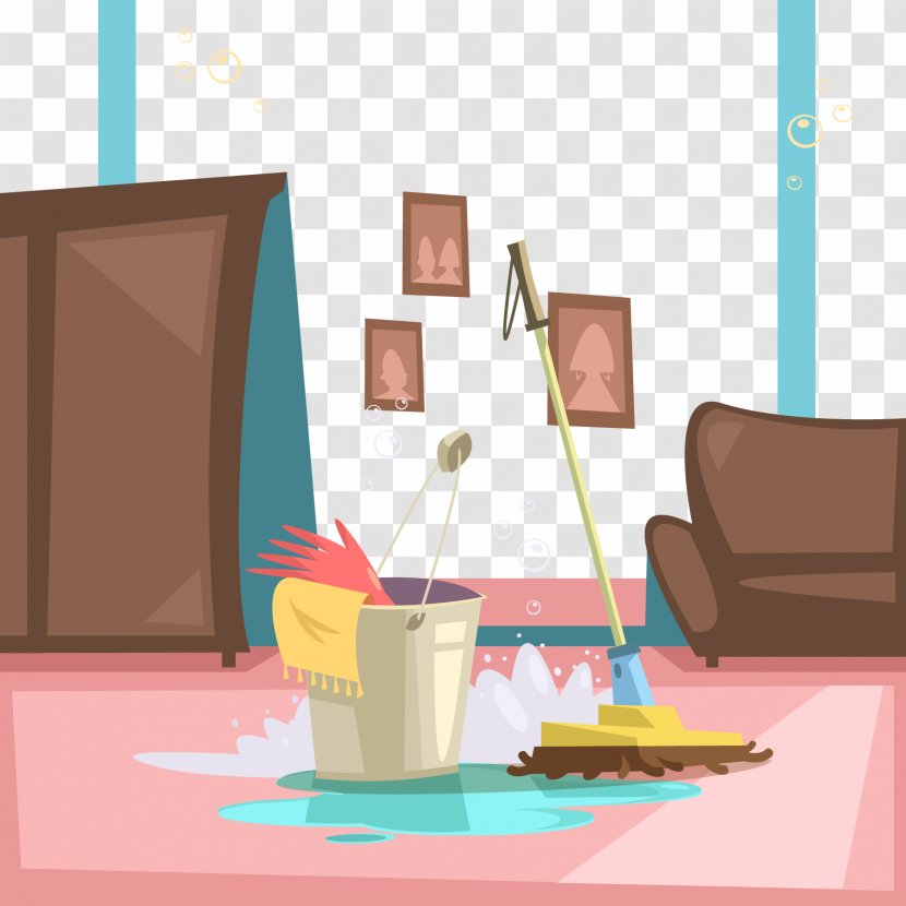 Cartoon Illustration - Table - Family Sweeping Health Illustrator Vector Material Transparent PNG