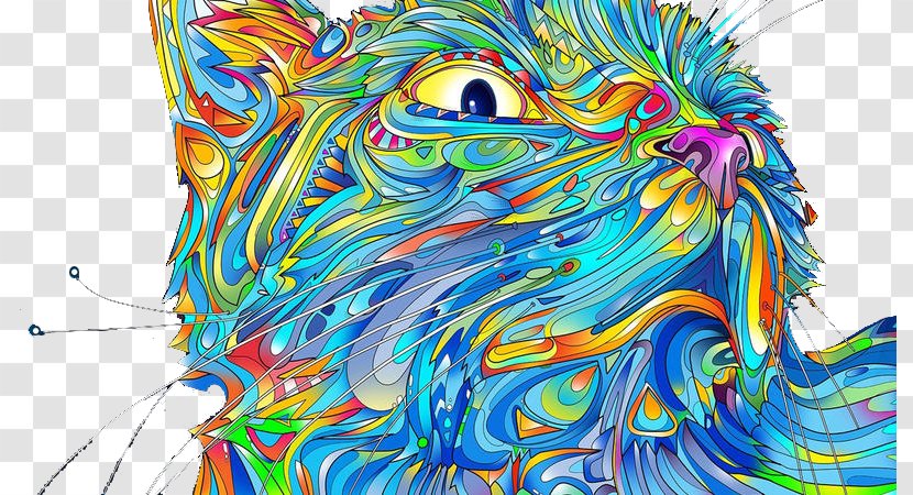 Cat Kitten Psychedelic Art Psychedelia - Hand-painted Colorful Transparent PNG