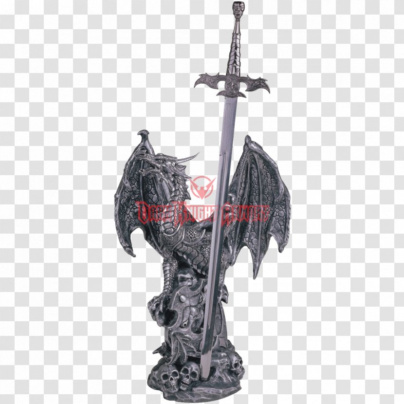 Statue Figurine Silver Sword Auction - Inch - Dragon Skull Transparent PNG