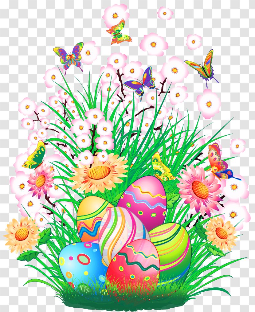 Easter Bunny Egg Flower Clip Art - Grass Cliparts Transparent PNG
