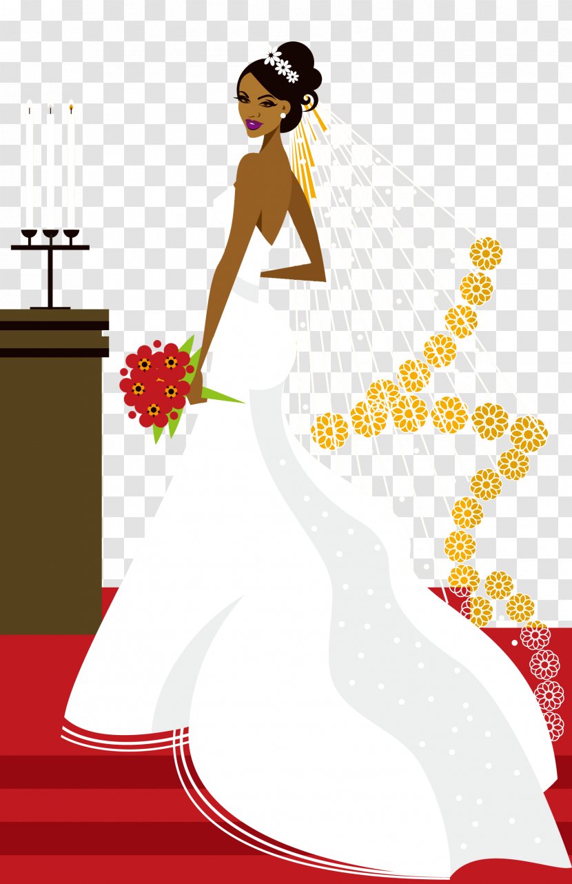 Bride Wedding Invitation Dress Illustration - Flower - Western-style Cartoon Creative Candlestick Transparent PNG