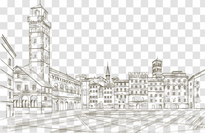 Facade Middle Ages Arch Building Sketch - Monochrome Transparent PNG