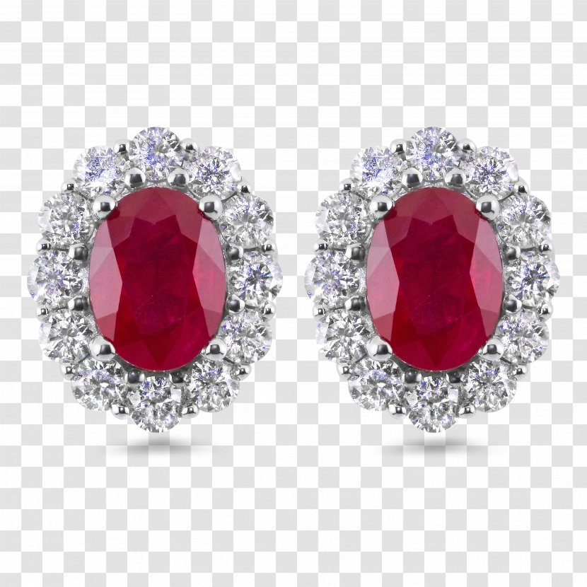 Earring Ruby Diamond Jewellery Gemstone - Platinum Transparent PNG