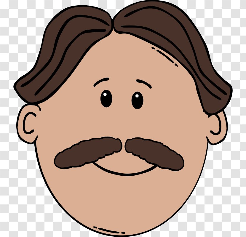 Moustache Man Brown Hair Clip Art - Facial - Cartoon Face Transparent PNG