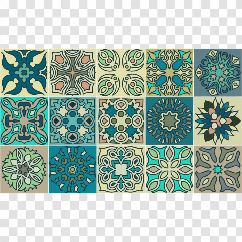 Teal Place Mats Rectangle Symmetry Pattern - Placemat - Azulejos Transparent PNG