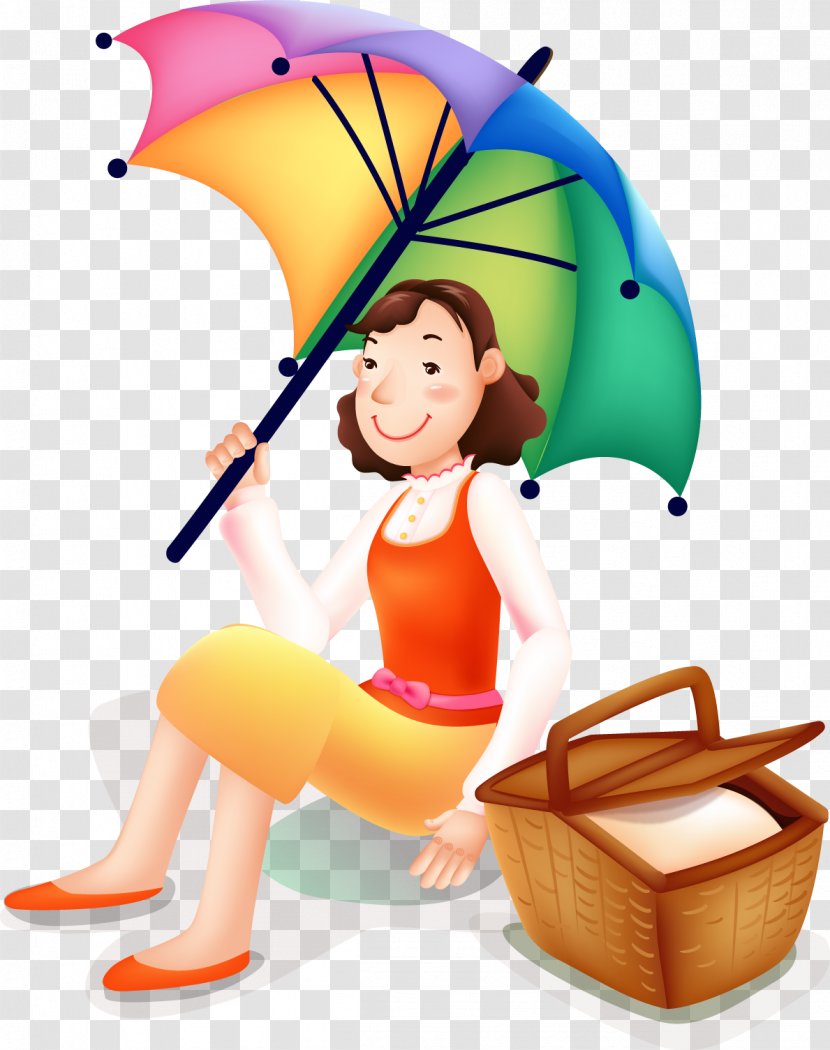 Picnic Clip Art - Smile - Vector Woman Holding Umbrella Transparent PNG
