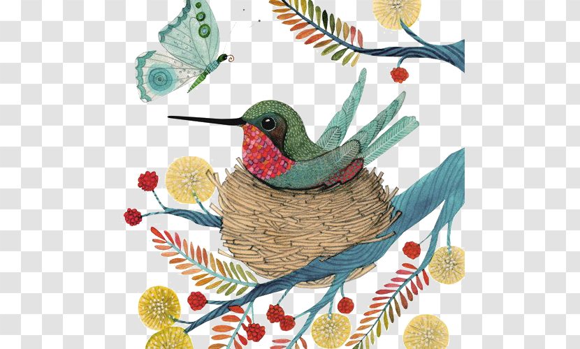 Hummingbird Watercolor Painting Illustration - Beak - A Bird Nest Transparent PNG