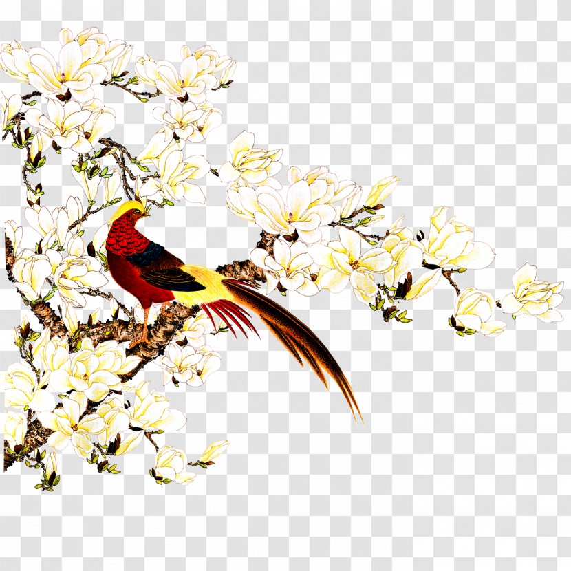 Bird-and-flower Painting Shan Shui Wall Mural - Stock Photography - Birds And Flowers Transparent PNG