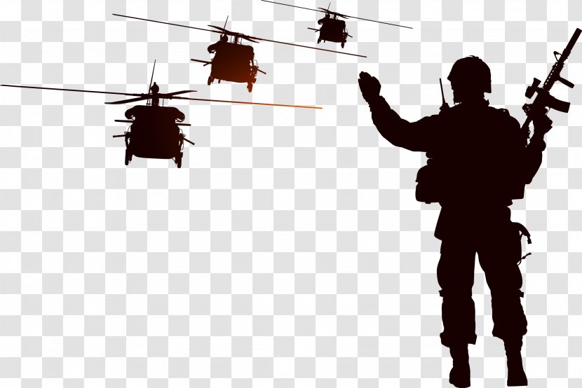 Soldier Silhouette Helicopter Illustration - Army - Military Aircraft War Transparent PNG