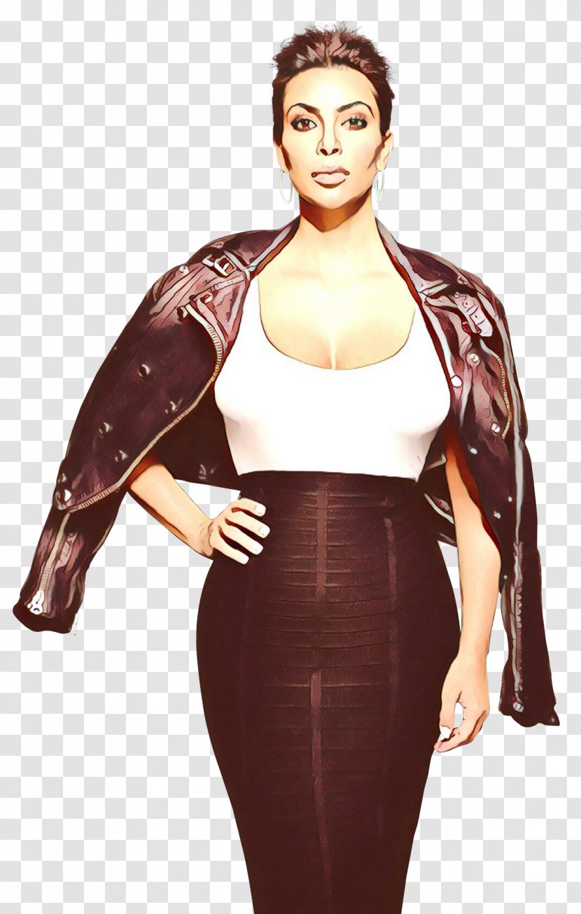 Kim Kardashian Leather Jacket Keeping Up With The Kardashians Fashion - Kylie Jenner - Neck Transparent PNG