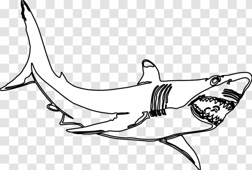 Great White Shark Black And Hammerhead Clip Art - Woodcut Clipart Transparent PNG