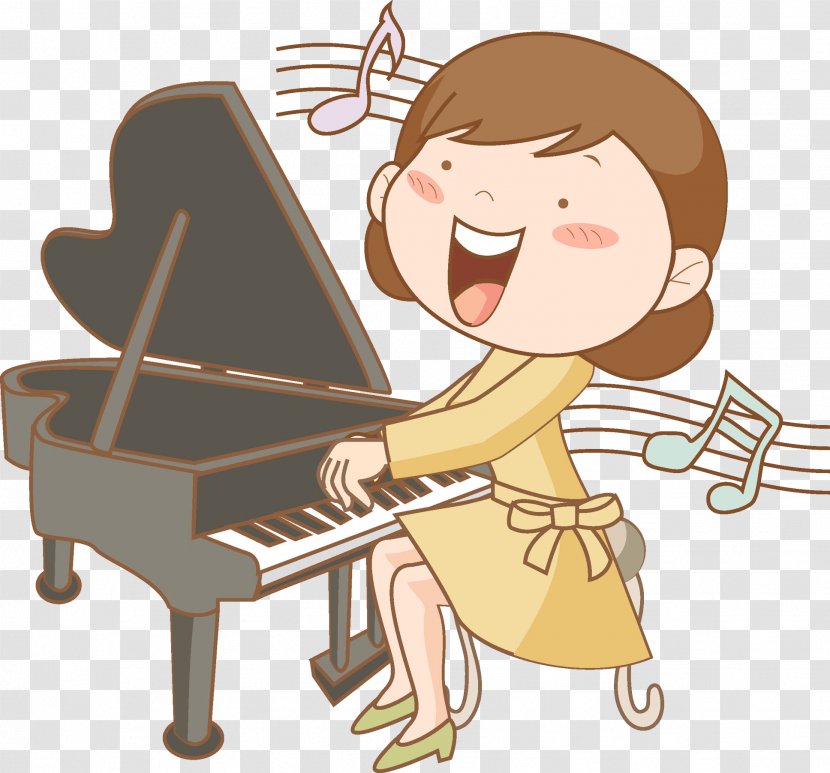 Cartoon Drawing Piano Clip Art - Tree - A Woman Who Sings While Playing Transparent PNG