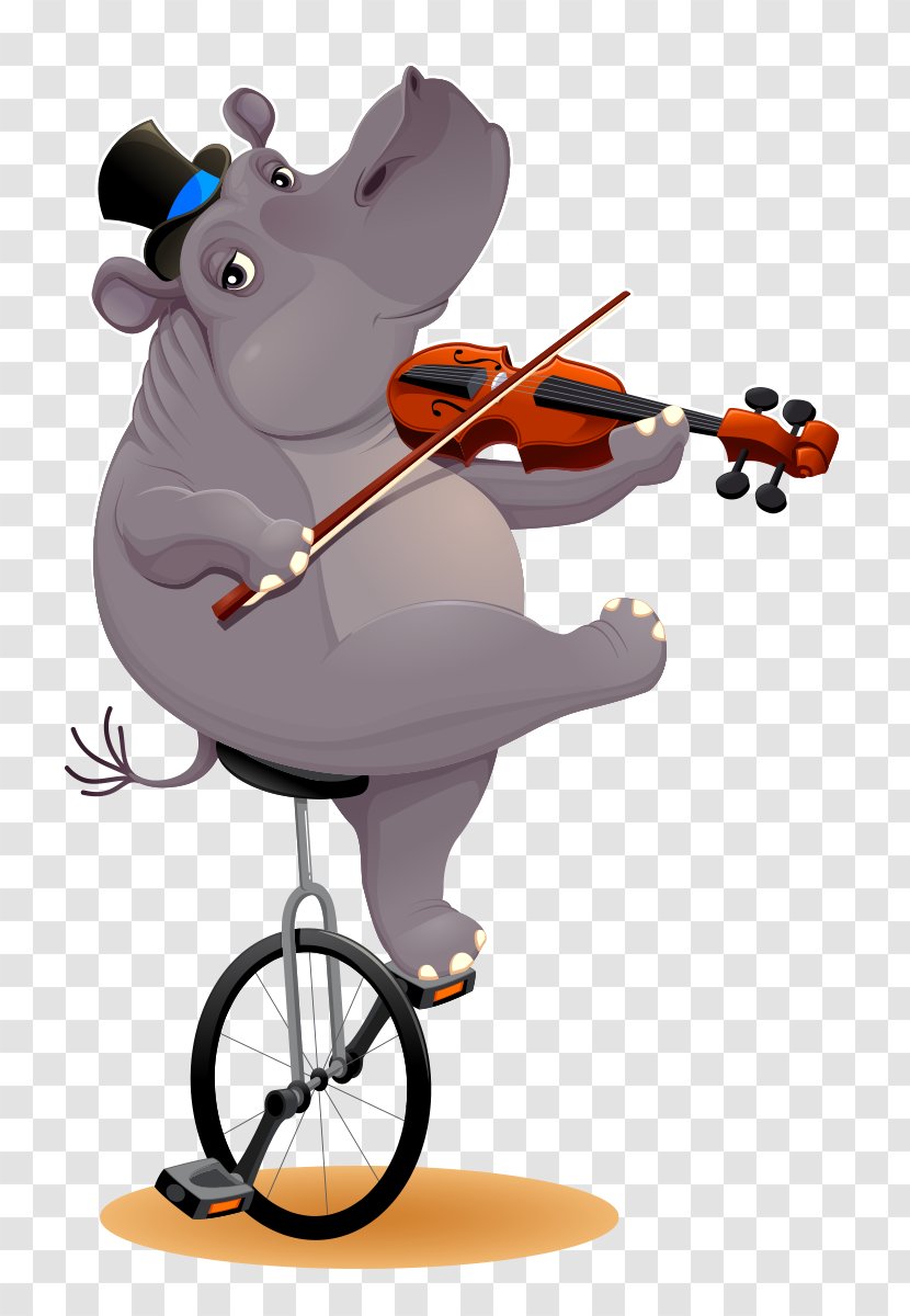 Hippopotamus Vector Graphics Hot Hippo Illustration Unicycle - Cartoon - Playing Violin Transparent PNG