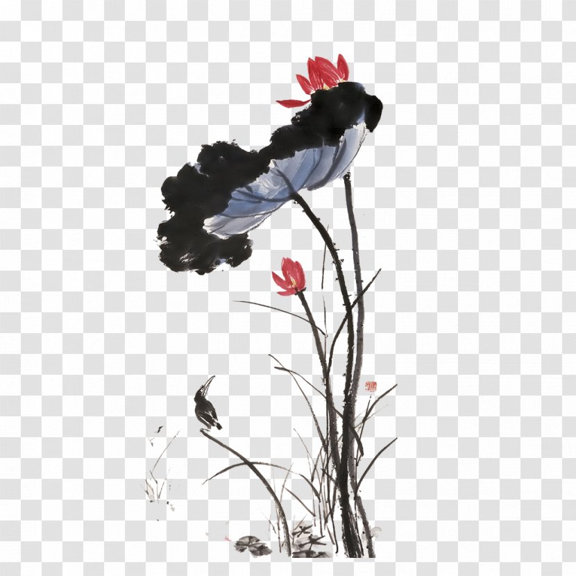 Ink Wash Painting Bird-and-flower - Flower - Lotus Transparent PNG