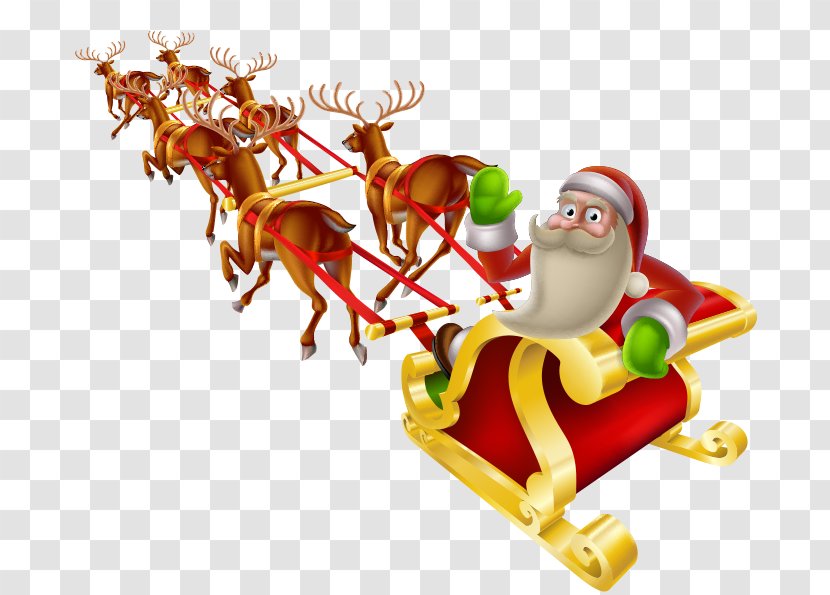 Santa Claus Reindeer Sled Christmas - Gift - Sitting On A Sleigh Transparent PNG