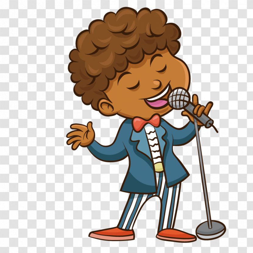 Cartoon Singing Clip Art - Watercolor - Take The Microphone Curls Men Transparent PNG