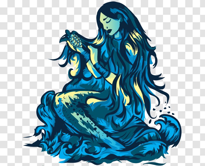 Illustration Clip Art Mermaid Long Hair Teal - Griz Paw Transparent PNG