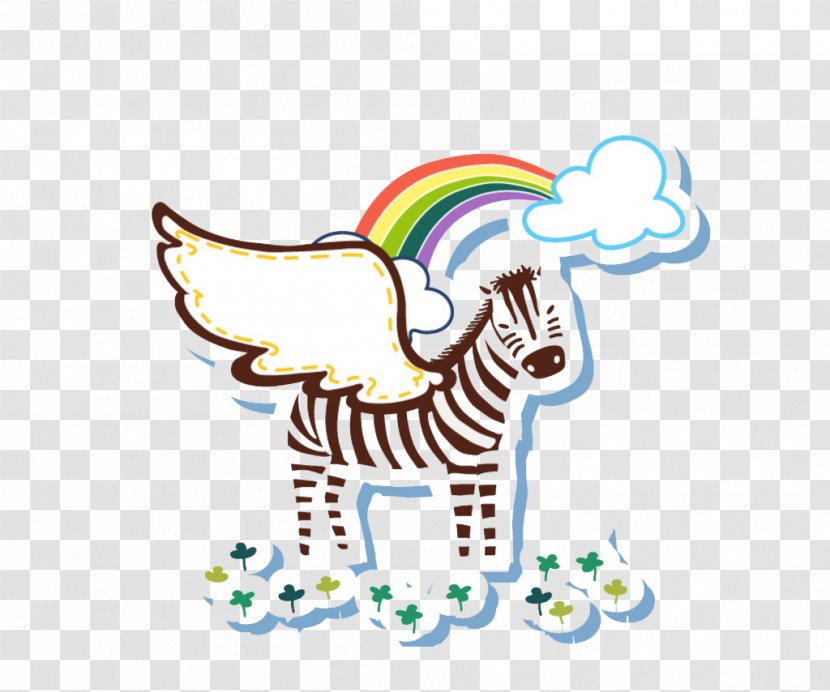 Cartoon Q-version Illustration - Zebra - Creative Rainbow Wings Transparent PNG