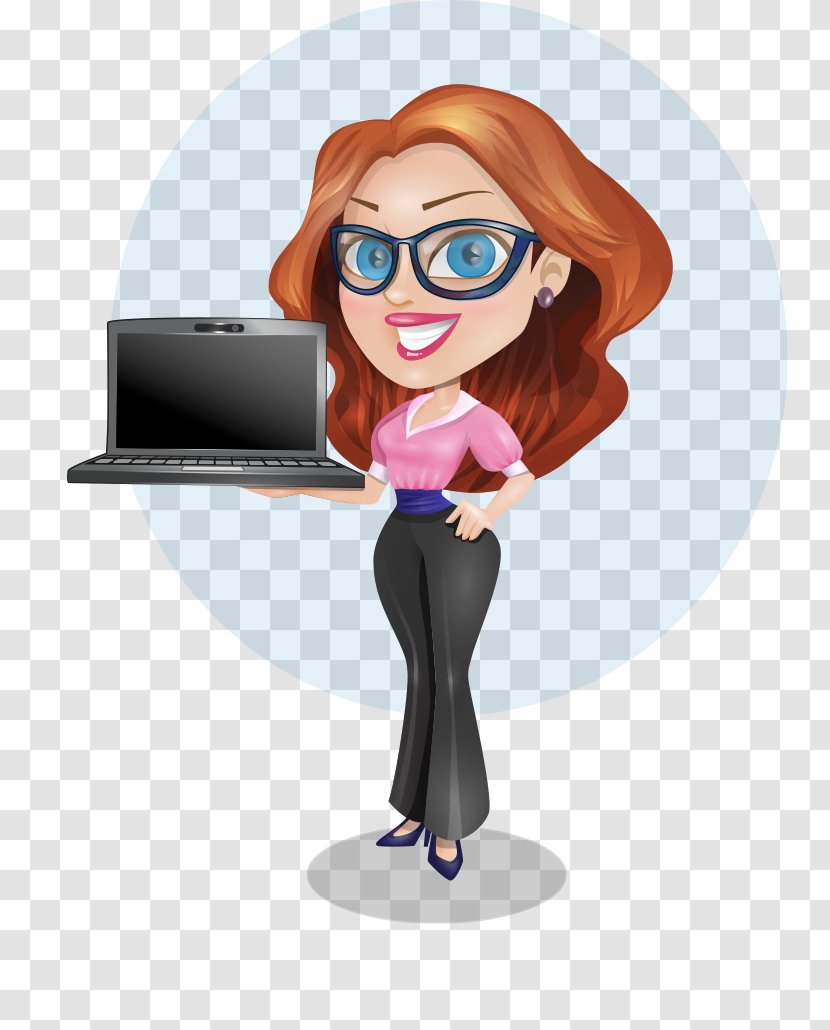Businessperson Woman Cartoon - Glasses Beauty Business Take A Laptop Transparent PNG