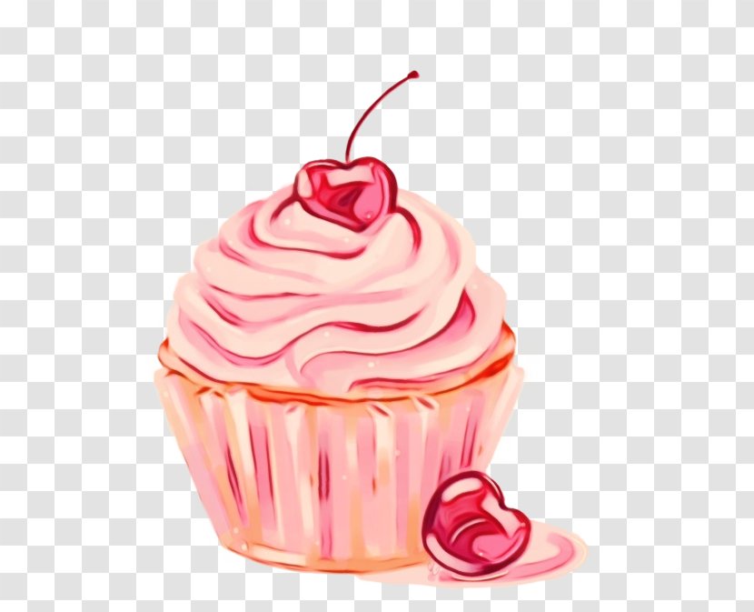 Pink Cupcake Food Dessert Frozen - Watercolor - Cherry Baking Cup Transparent PNG